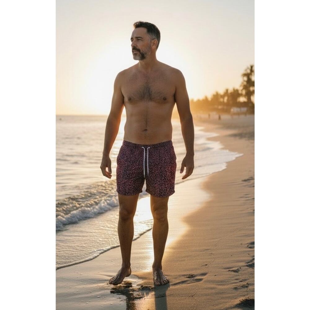 Bonobos Men's Swim Trunks Navy Pink Dot Size L 7" Inseam Swim Beach Resortwear